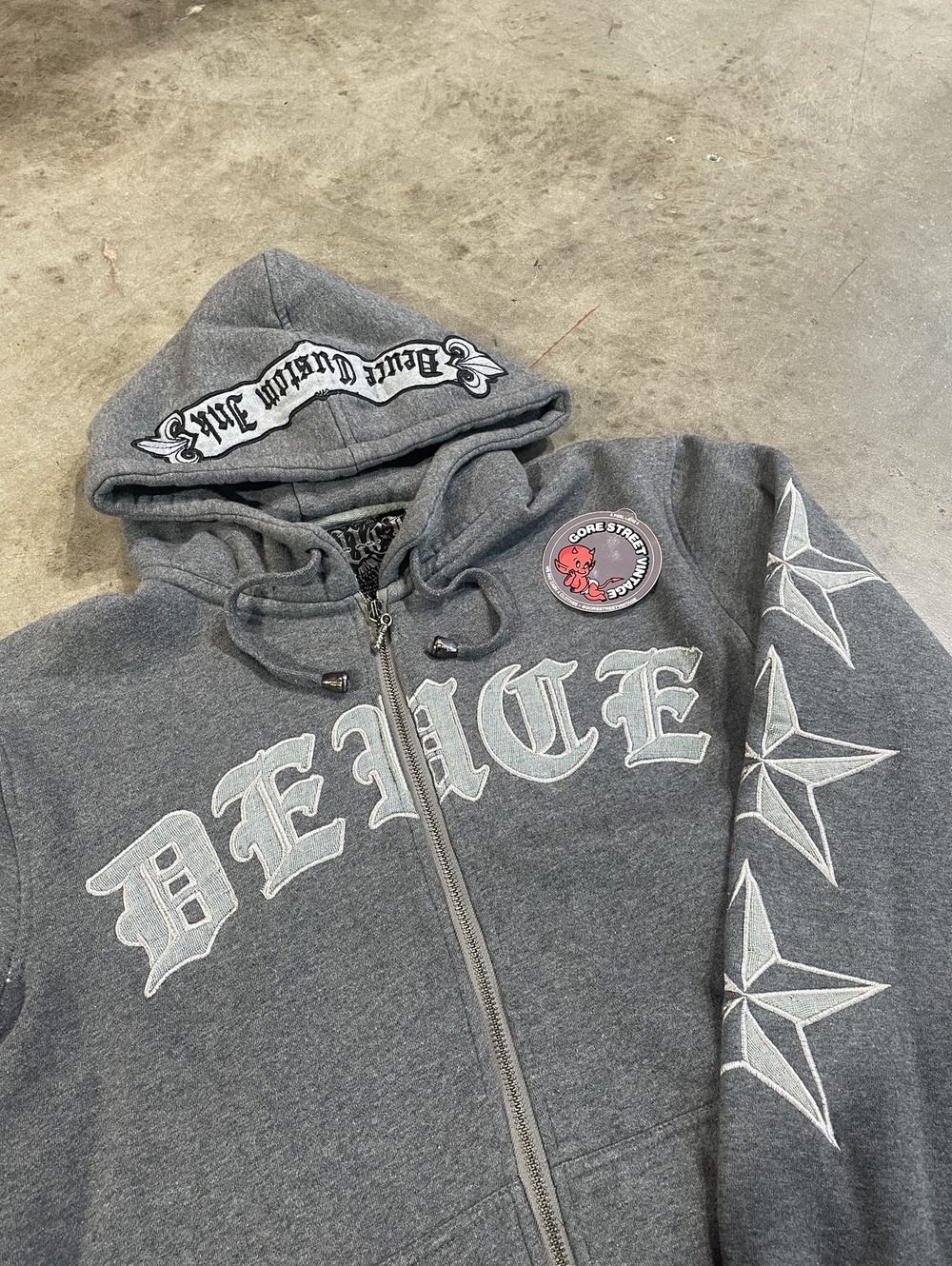 Y2K Dussault Apparel Deuce Grey Zip Up *Repaired* L 22x26